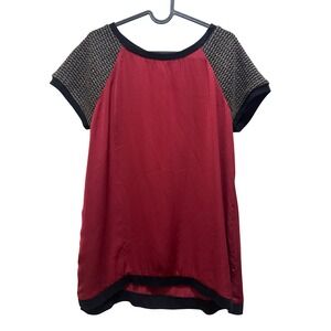 Sanctuary Clothing Red Mixed Media Knit Sleeve Blouse Top Large
